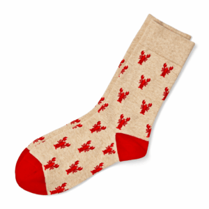 Beige Lobster Pattern Crew Socks with Red Toe & Heel, view 2