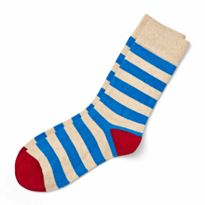 Blue & Beige Striped Crew Socks with Red Toe & Heel, view 2