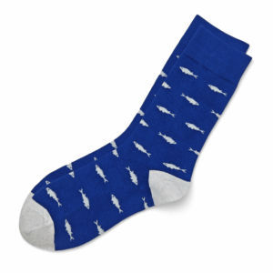 Blue Fish Pattern Crew Socks with Grey Toe & Heel, view 2