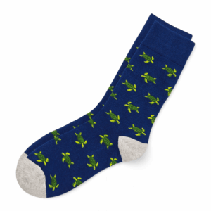Blue Turtle Pattern Crew Socks with Grey Toe & Heel, view 2