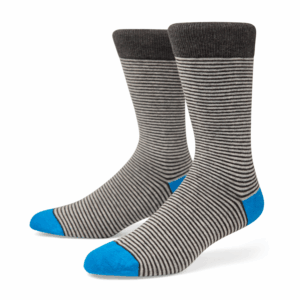 Grey Striped Crew Socks with Blue Toe & Heel, view 1