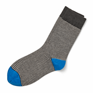 Grey Striped Crew Socks with Blue Toe & Heel, view 2
