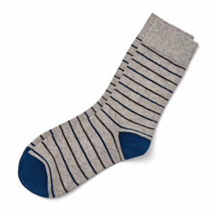 Light Grey Striped Crew Socks with Blue Toe & Heel, view 2