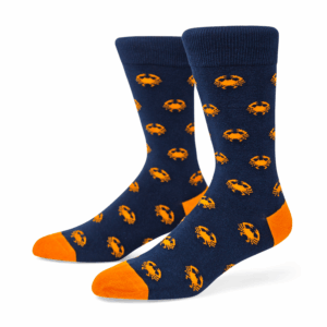 Navy Crab Pattern Crew Socks with Orange Toe & Heel, view 1