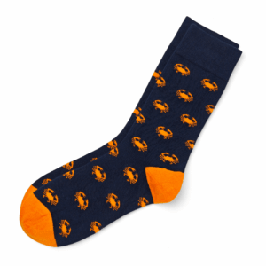 Navy Crab Pattern Crew Socks with Orange Toe & Heel, view 2