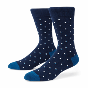Navy Polka Dot Crew Socks with Blue Toe & Heel, view 1