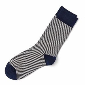 Navy & White Striped Crew Socks with Navy Toe & Heel, view 2