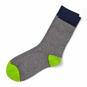Navy & White Striped Crew Socks with Neon Green Toe & Heel, view 2