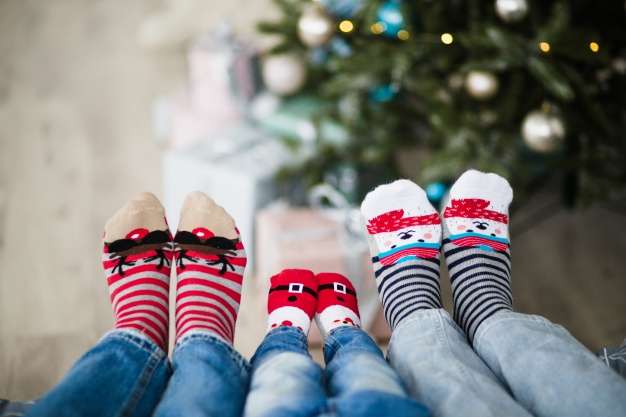 family wearing winter socks